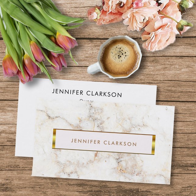 Tarjeta De Visita Profesional elegante y elegante de mármol blanco (Modern elegant white marble pattern, gold frame,  professional business card.)