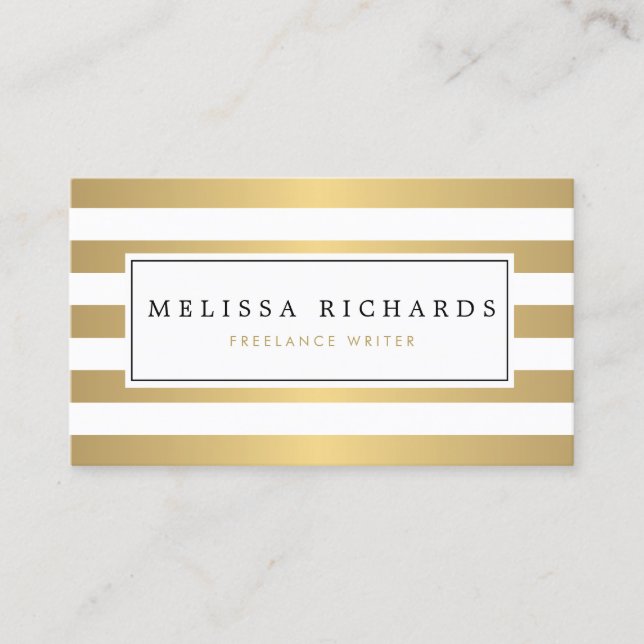 Tarjeta de visita profesional Faux Gold Striped (Anverso)
