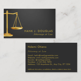 Tarjeta De Visita Profesional Faux Gold y Black Lawyer