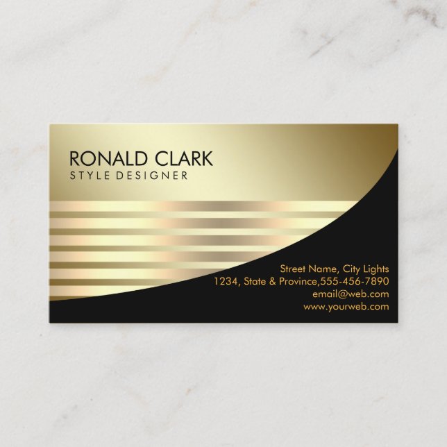 Tarjeta De Visita Profesional financiero metalizado del oro negro (Anverso)