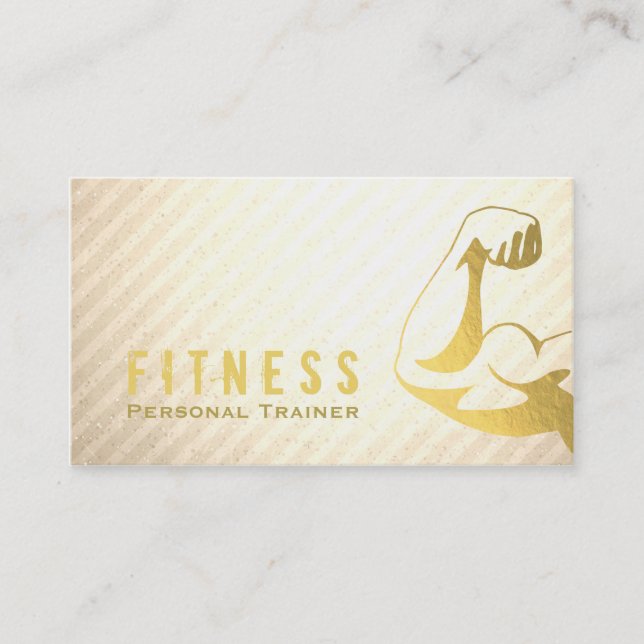 Tarjeta De Visita Profesional Fitness Personal Trainer Músculo de Or (Anverso)