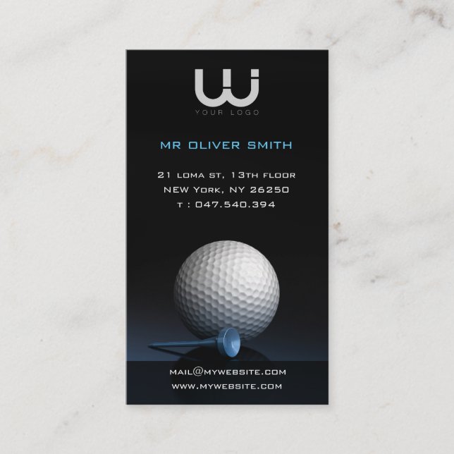Tarjeta de visita profesional, fondo negro golf (Anverso)