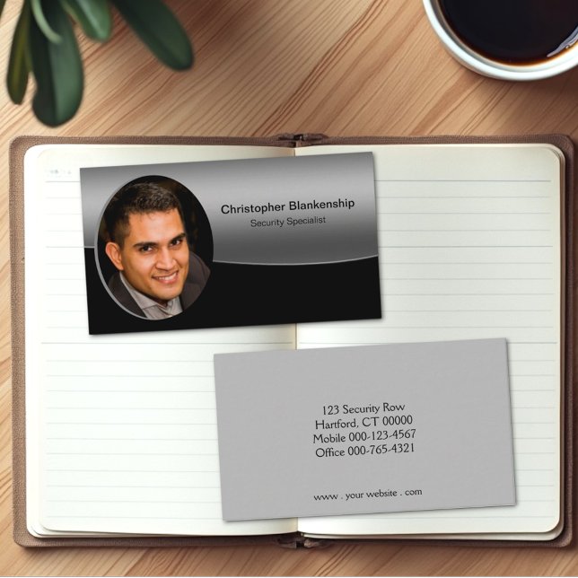 Tarjeta De Visita Profesional fotográfico de Personalizado negro y g (Custom photo business card template front and back)