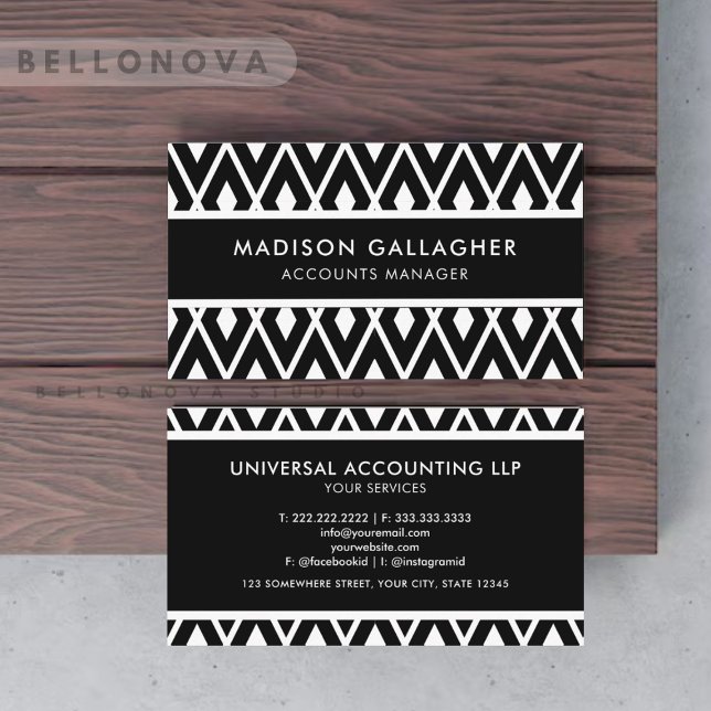 Tarjeta De Visita Profesional Geométrico Blanco Y Negro personalizad (Custom Black And White Geometric Professional Business Card)
