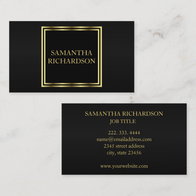 Tarjeta De Visita Profesional Geométrico De Lujo En Negro Y Oro (Anverso / Reverso)