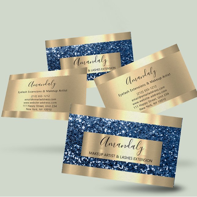 Tarjeta De Visita Profesional Glitter Blue Navy Gold Moderno Luminos (ProfessionalGlitter Blue Navy Gold Modern Luminous Business Card)