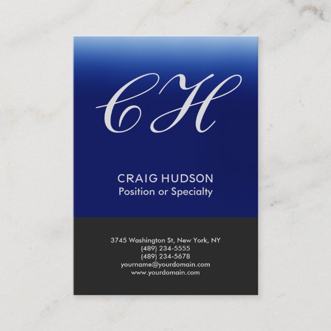 Tarjeta de visita profesional Gray Blue Monogram (Anverso)