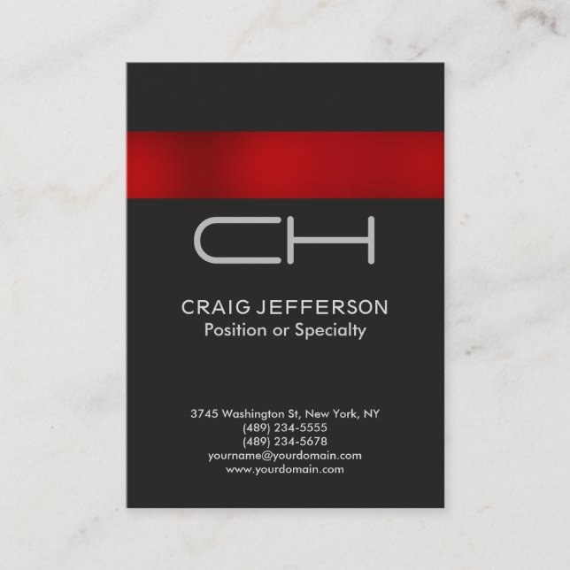Tarjeta de visita profesional Gray Red Monogram (Anverso)