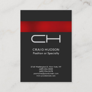 Tarjeta de visita profesional Gray Red Monogram