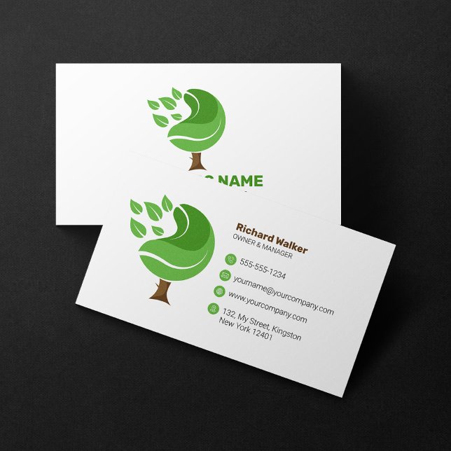 Tarjeta De Visita Profesional Green Brown Tree Service Lawcare Mow (Subido por el creador)