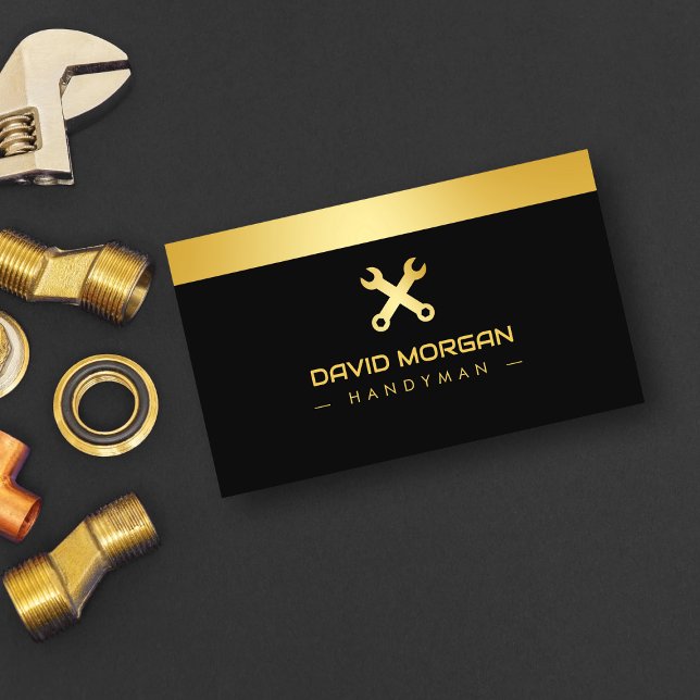 Tarjeta De Visita Profesional Handyman Black And Gold (Subido por el creador)