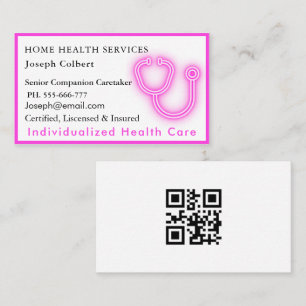 Tarjeta De Visita Profesional Health Careger Medical QR Code rosa