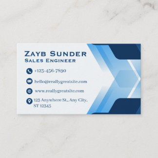 Tarjeta De Visita Profesional Ingeniero de Ventas Moderno Azul y Bla