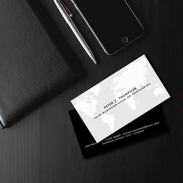 Tarjeta De Visita Profesional internacional de Palm Gray World Map (Subido por el creador)