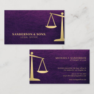 Tarjeta De Visita profesional jurídico oro púrpura abogado 