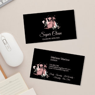Tarjeta De Visita Profesional limpieza de casa rosa purpurina
