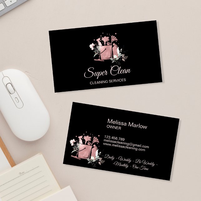 Tarjeta De Visita Profesional limpieza de casa rosa purpurina (Subido por el creador)