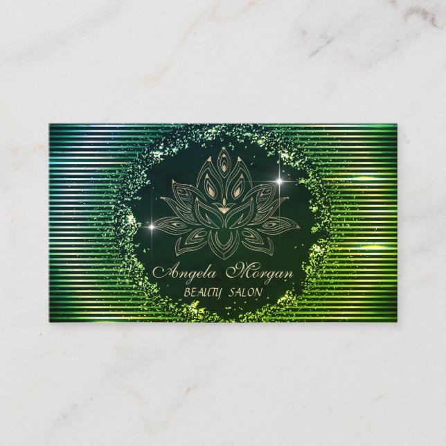 Tarjeta De Visita Profesional Lotus Flower Strips Green (Anverso)