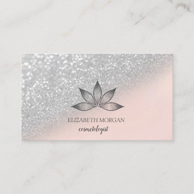 Tarjeta de visita profesional Lotus Silver Bokeh (Anverso)