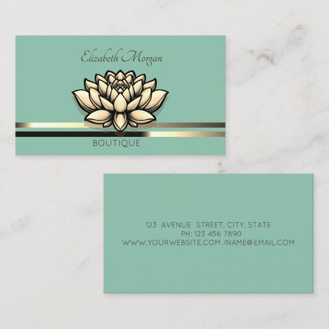 Tarjeta De Visita Profesional Lotus Stripes Mint Green (Anverso / Reverso)