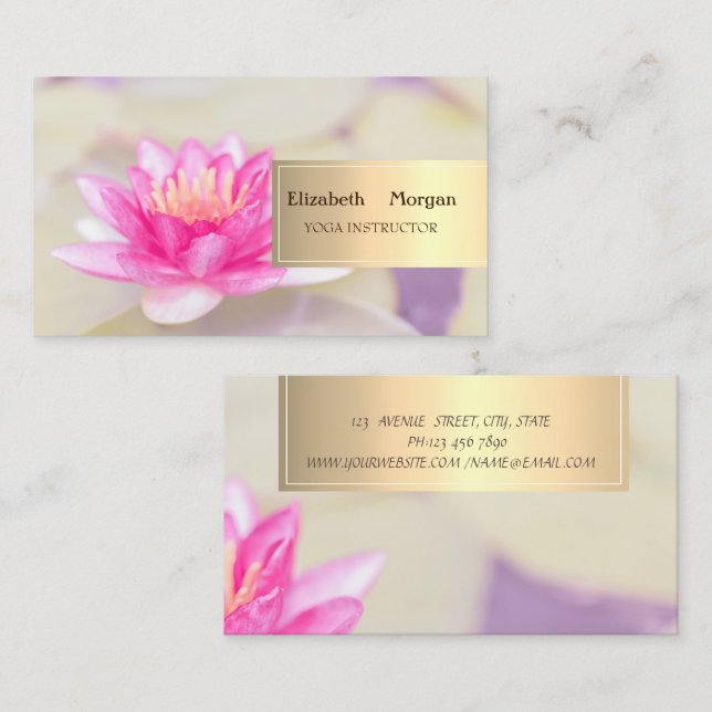 Tarjeta De Visita Profesional Lotus Yoga Bokeh Gold (Anverso / Reverso)