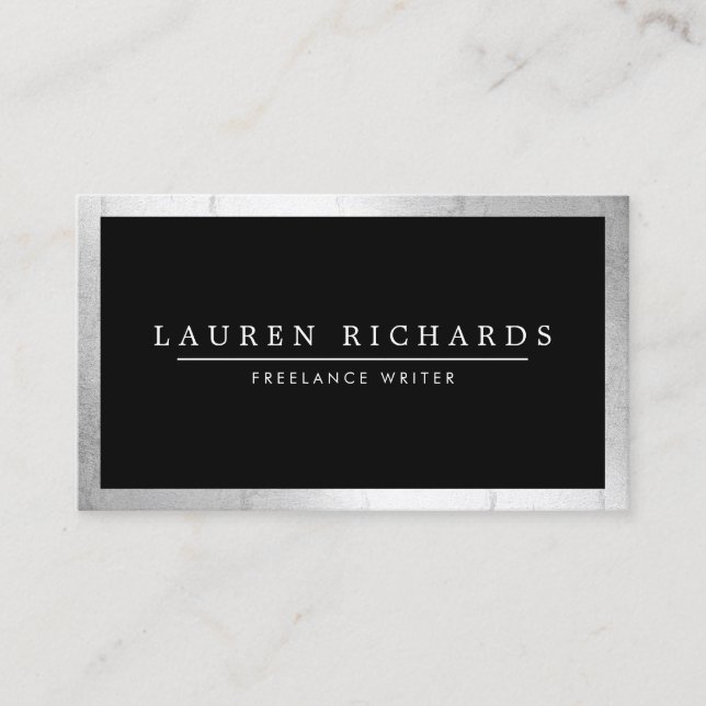 Tarjeta De Visita Profesional Luxe Faux Silver y Black (Anverso)