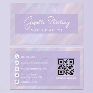 Tarjeta De Visita Profesional Maquilladora Holográfica Pastel