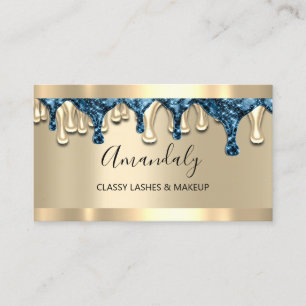 Tarjeta De Visita Profesional maquillaje Artista Gold Blue Lash Dris
