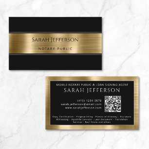 Tarjeta De Visita Profesional Metálico Oro Negro QR Notario Público