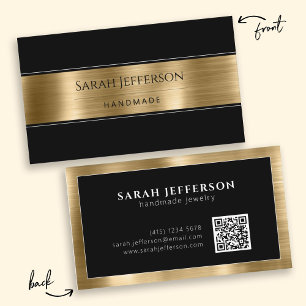 Tarjeta De Visita Profesional Metálico Oro Negro Simple Elegante QR