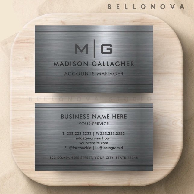 Tarjeta De Visita Profesional Metalizado de gris plateado personaliz (Custom Silver Grey Metal Professional Business Card)