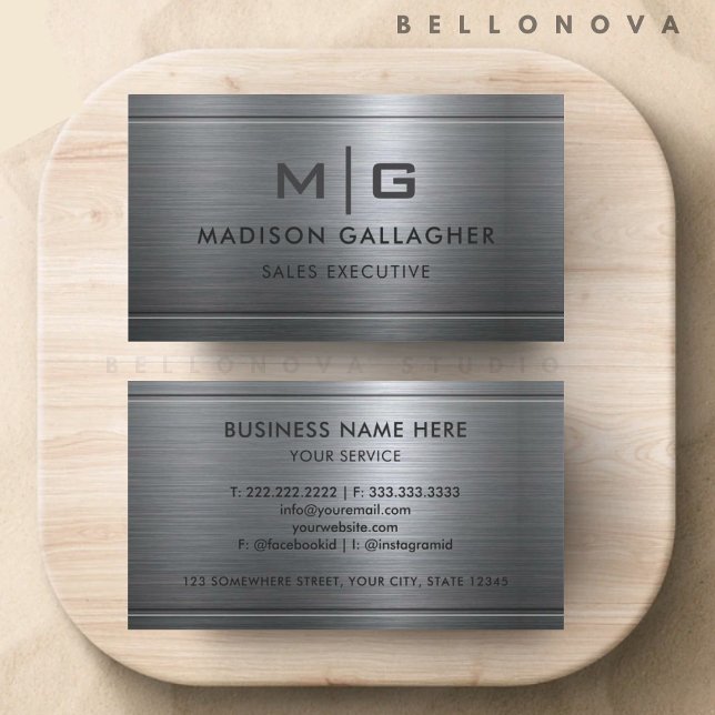 Tarjeta De Visita Profesional Metalizado de gris plateado personaliz (Custom Silver Grey Metal Professional Business Card)