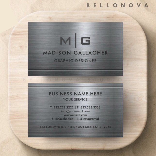 Tarjeta De Visita Profesional Metalizado de gris plateado personaliz (Custom Silver Grey Metal Professional Business Card)