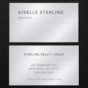 Tarjeta De Visita Profesional Metalizado Plateado de Corredor de Inm