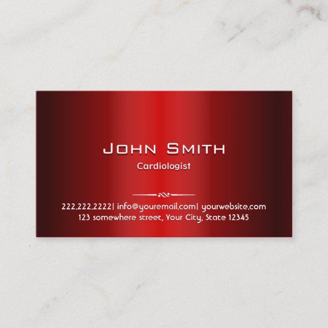 Tarjeta De Visita Profesional metalizado rojo del cardiólogo (Anverso)
