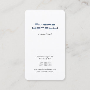 Tarjeta De Visita Profesional Minimalista de moda de Navy Blue White