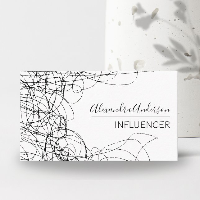 Tarjeta De Visita Profesional Mínimo De Esgrima En Blanco Y Negro (Minimal Scribble Black And White Professional Business Card)