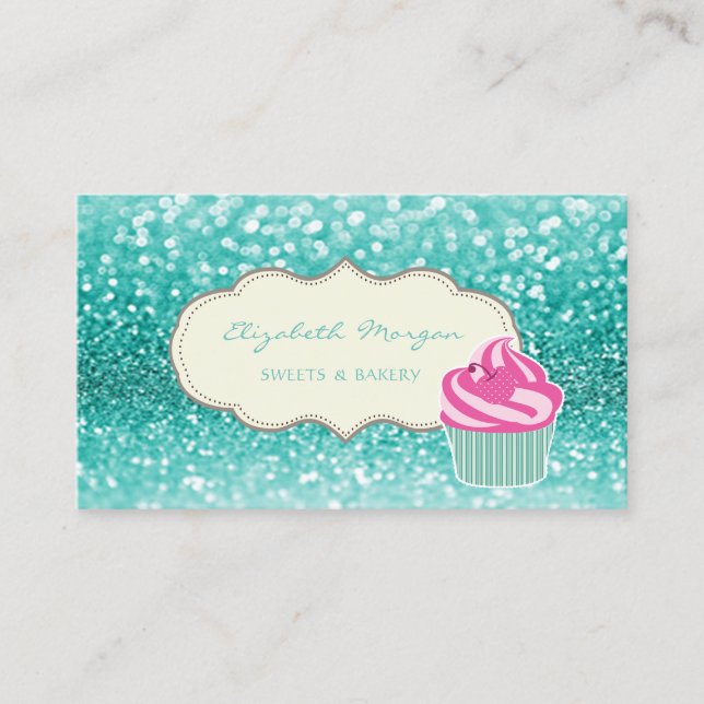 Tarjeta De Visita Profesional Moderno, Bokeh Purpurina, Cupcake (Anverso)