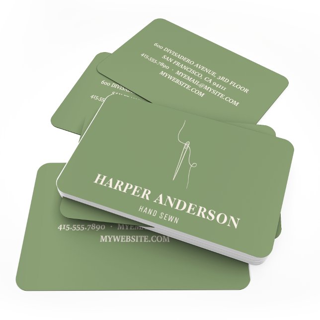 Tarjeta De Visita Profesional moderno de coser de mano verde mínimo (Subido por el creador)