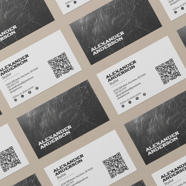 Tarjeta De Visita Profesional moderno del carbón vegetal negro (Modern Black Charcoal Scribble Professional Business Card)