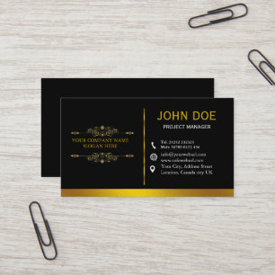 Tarjeta De Visita Profesional Moderno Elegante Diseñador Negro Oro