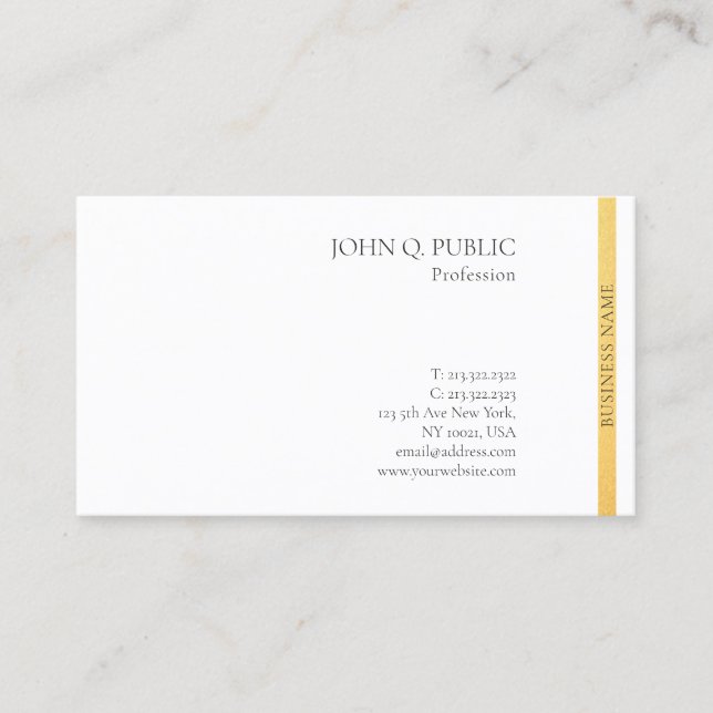 Tarjeta De Visita Profesional Moderno Elegante Oro Blanco Simple (Anverso)