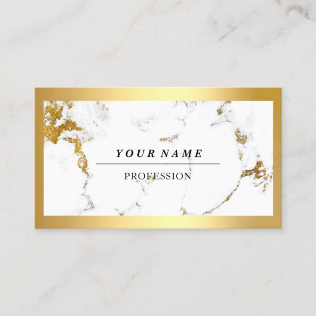 Tarjeta De Visita Profesional Moderno Marco Dorado Marble Blanco VIP (Anverso)