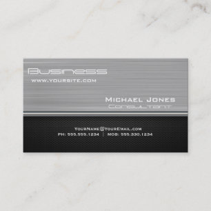 Tarjeta De Visita Profesional Moderno Metal Plateado y Negro