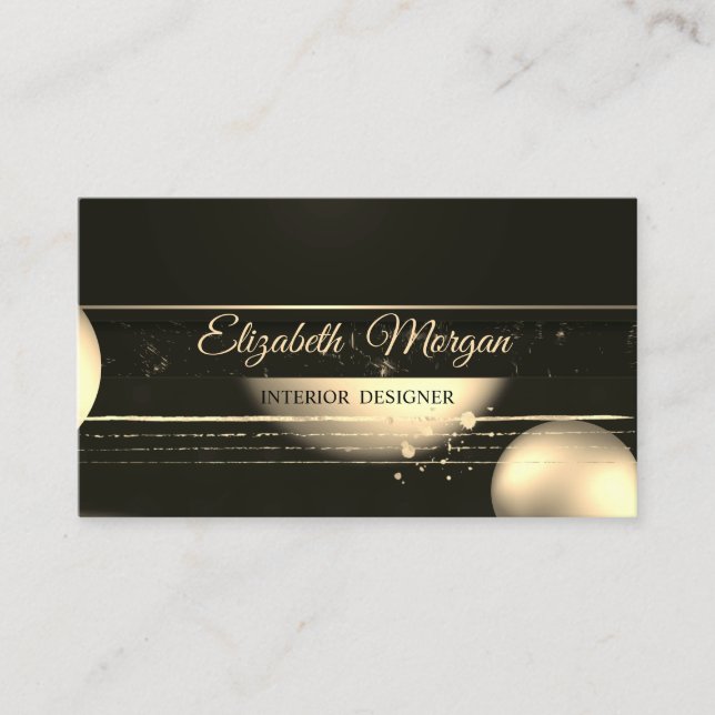Tarjeta De Visita Profesional moderno, negro, rayas de oro puntos (Anverso)