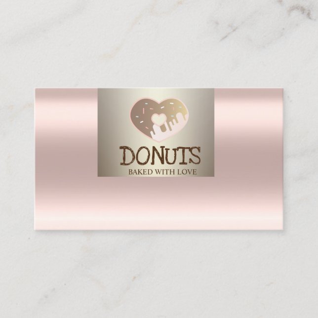 Tarjeta De Visita Profesional moderno, oro Rosa, donuts, panadería (Anverso)