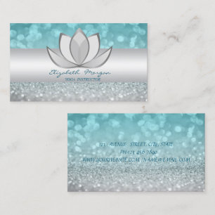 Tarjeta De Visita Profesional Moderno Purpurinoso Bokeh Silver Lotus