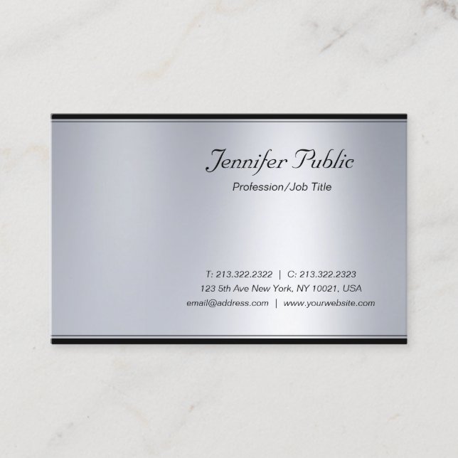 Tarjeta De Visita Profesional Moderno Script Plata Elegante Lujo (Anverso)