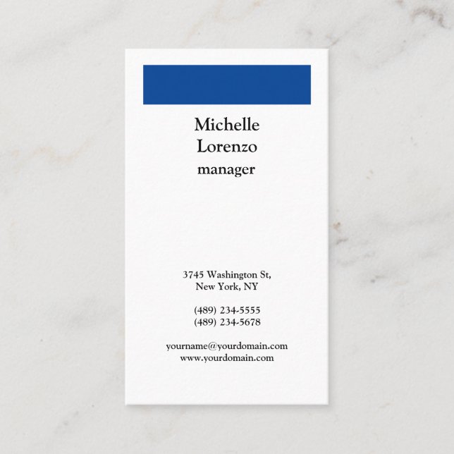 Tarjeta De Visita Profesional Moderno Simple Llanto Azul profundo y  (Anverso)