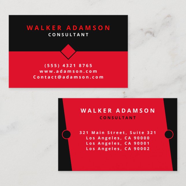 Tarjeta De Visita Profesional Moderno Simple Rojo y Negro (Anverso / Reverso)